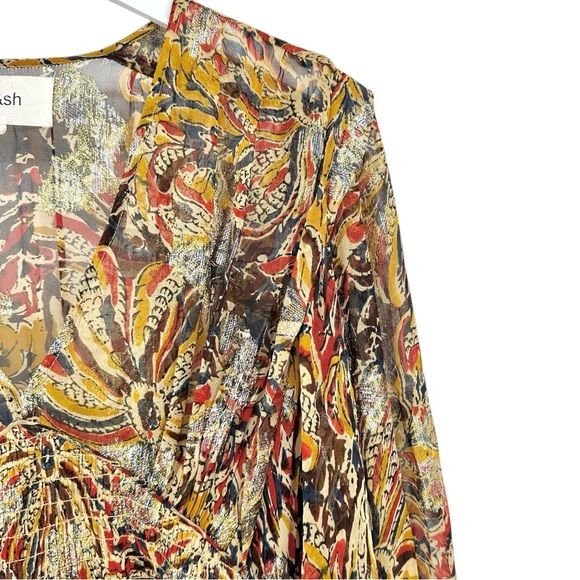 Ba&sh Quartz Dress - Metallic Gold Brown Floral V-Neck Long Sleeve Maxi Dress - Picture 7 of 14